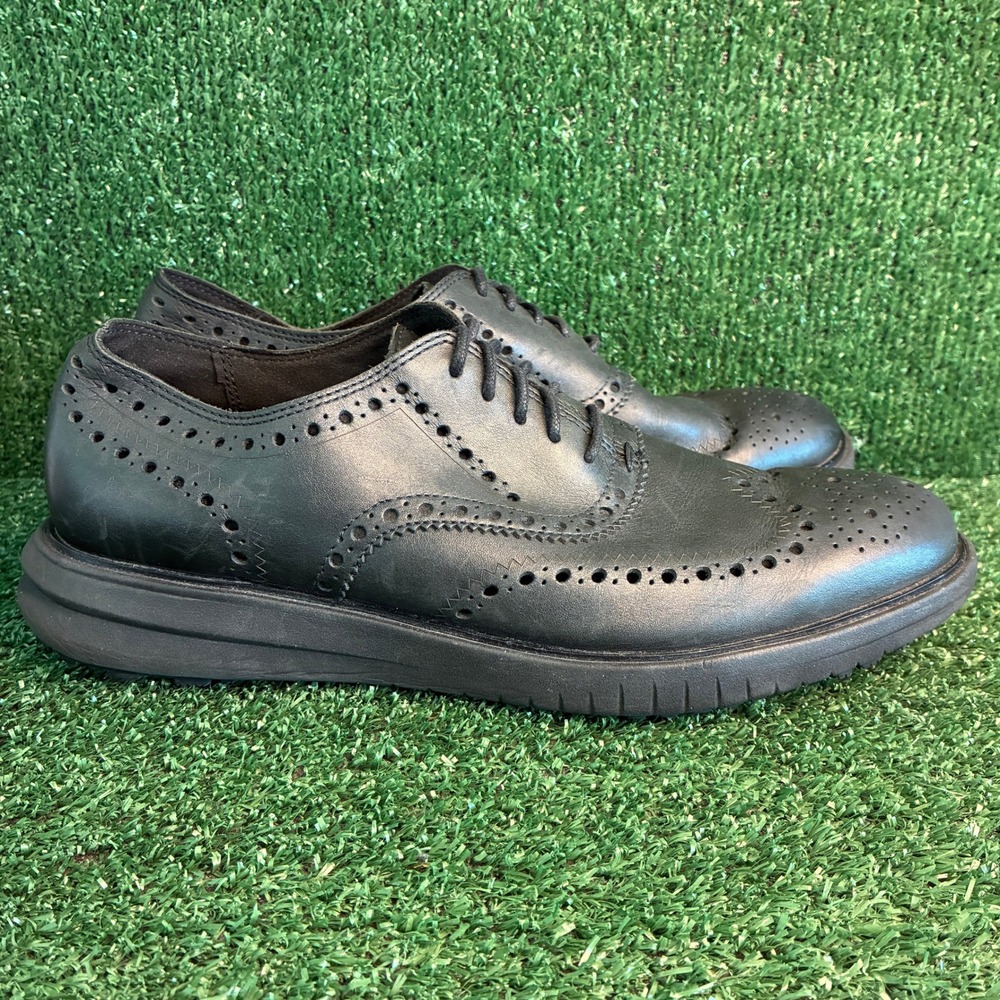 Cole Haan Miles Leather Slip Resistant Wingtip Oxford Dress Shoe Black Mens 10 M